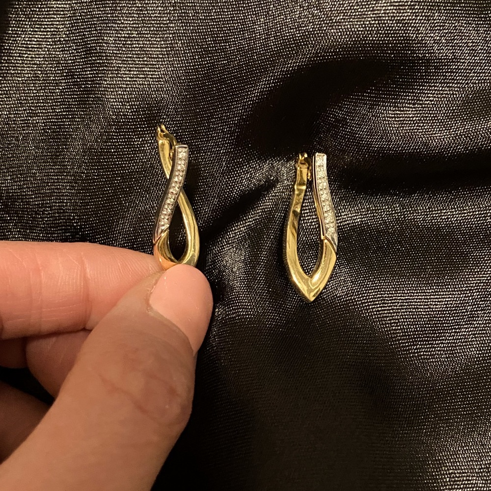 Gold with tiny Diamonds, Clasp Backing, Twist Design, Earrings.